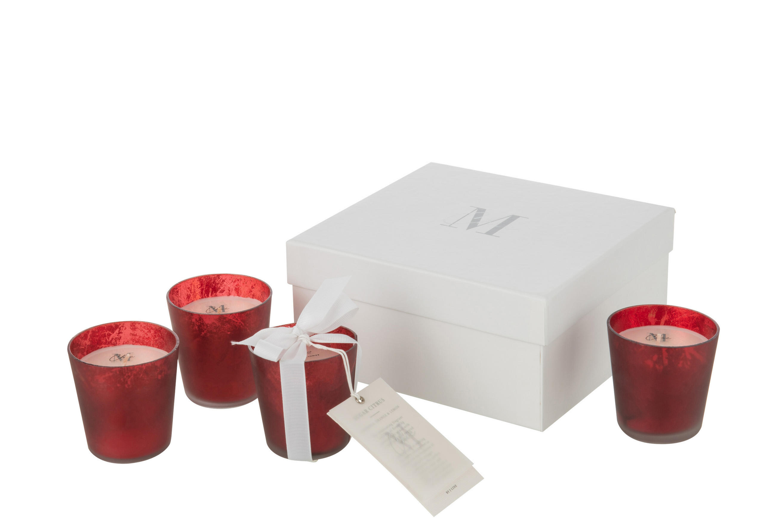 DUFTKERZE M-CHIC - Glas - Rot - 21 Std. - 4er set - Rot, Glas (6.5/7.3cm) - J-Line