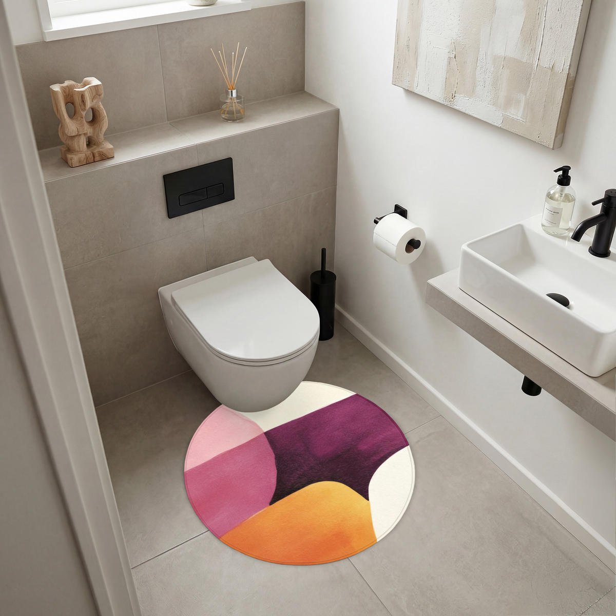 KOUPELNOVÁ PŘEDLOŽKA Tvary - abstraktní - barevné 70x70 cm - terakotová, textil/plast (70/70cm) - OnlyWow