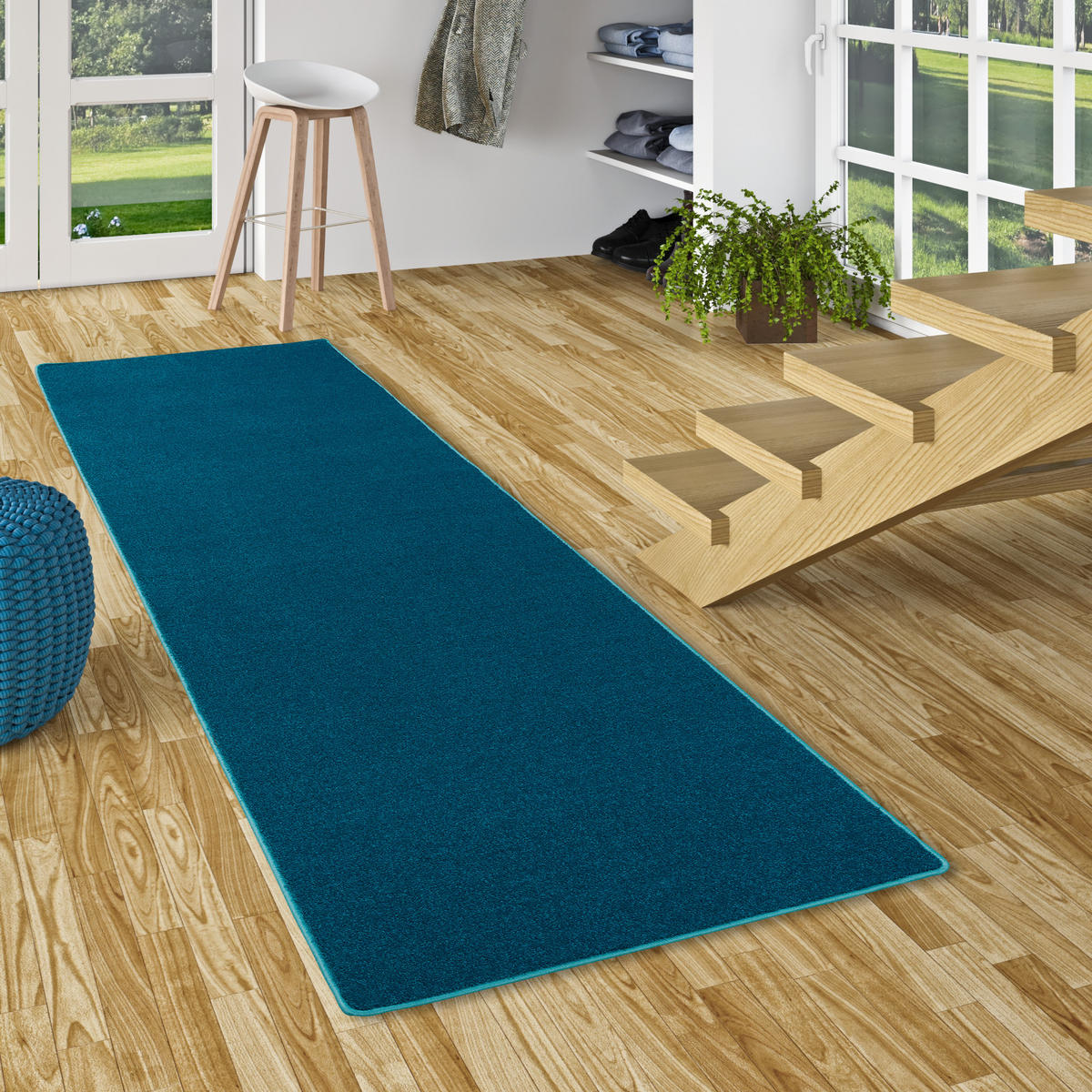 HOCHFLOR VELOURS LÄUFER TEPPICH LUNA - Petrol, Textil (80/400cm) - Snapstyle