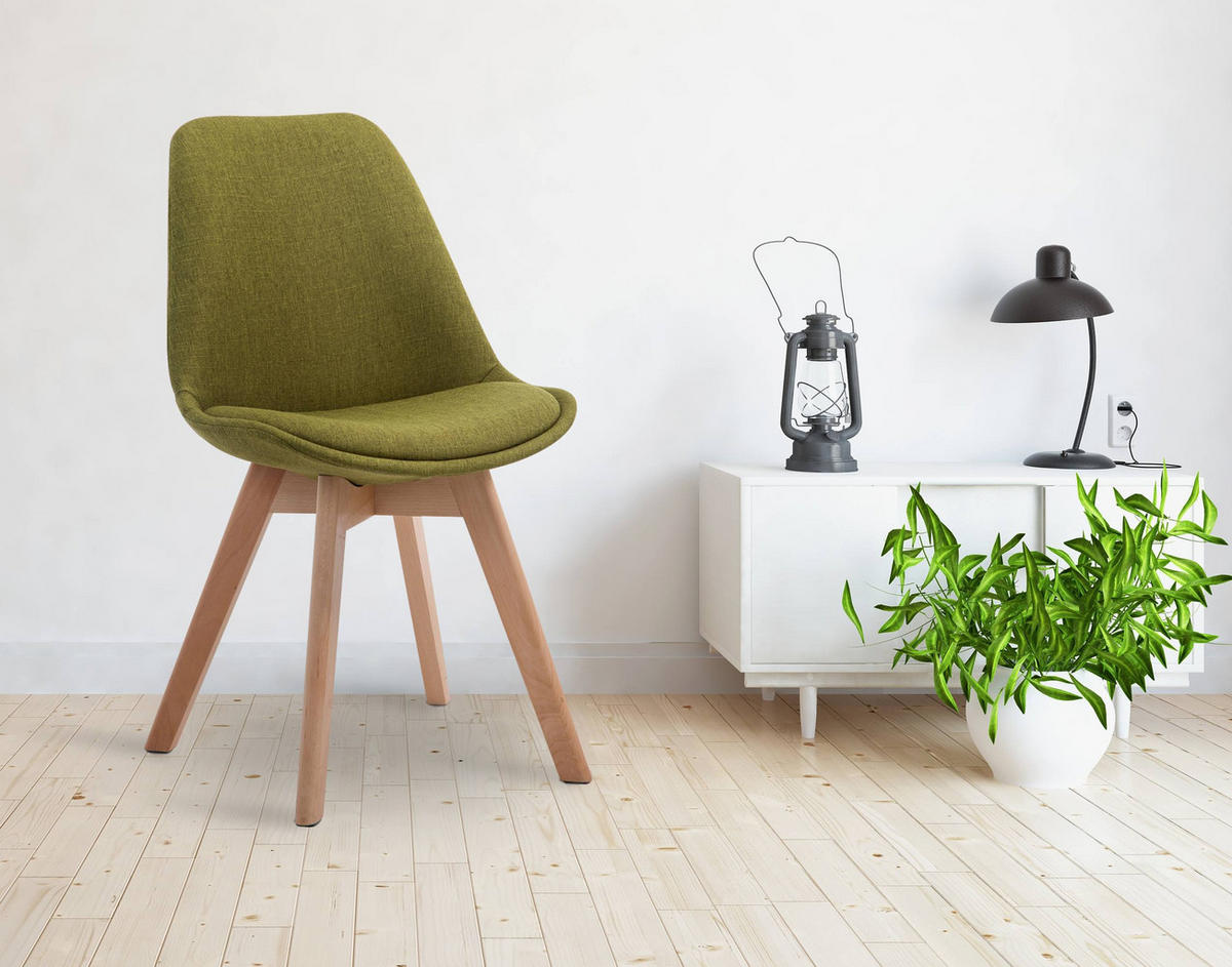 STUHL Stoff grün - Eukalyptusholzfarben/Grün, Holz/Textil (48/84/55cm) - CLP