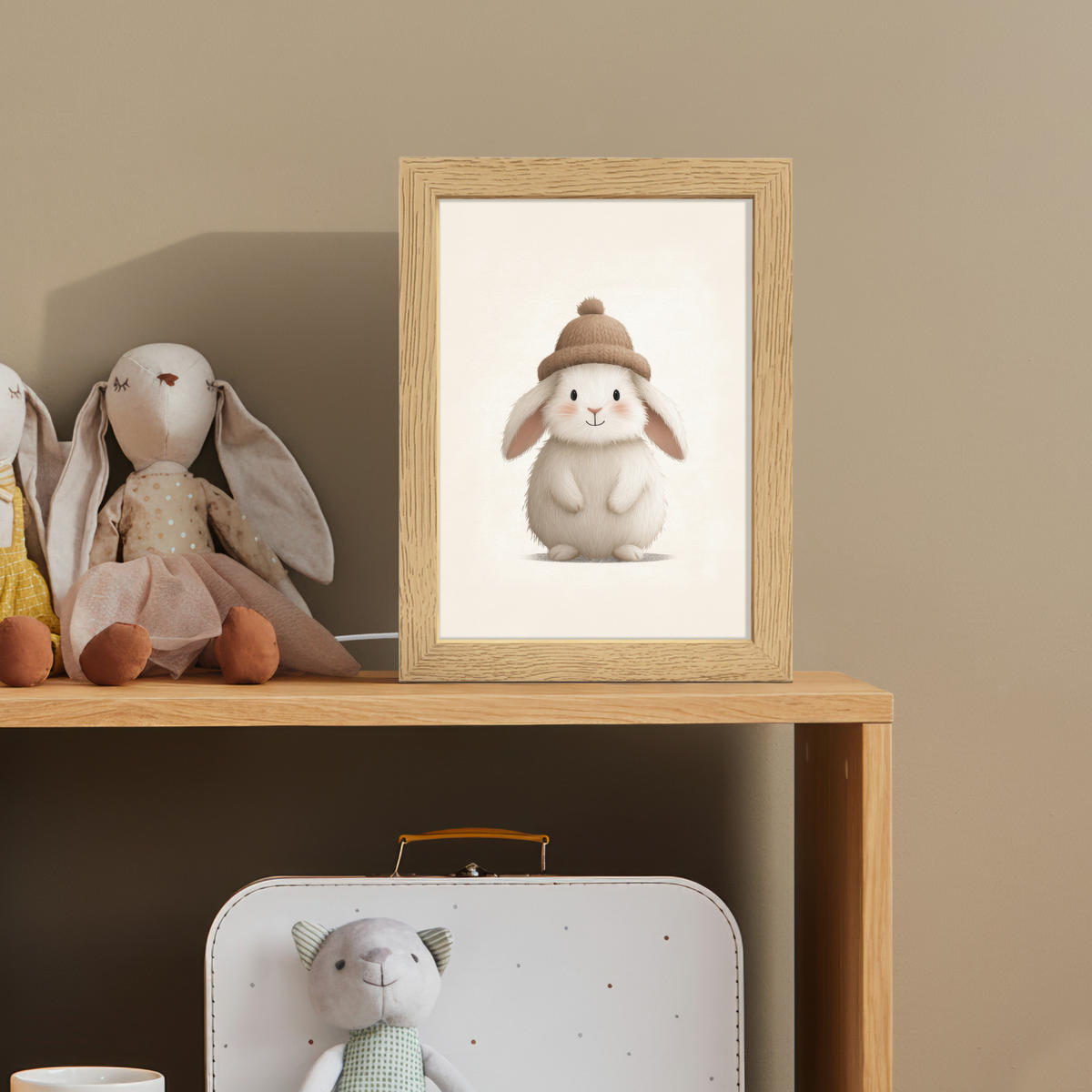 NACHTTISCHLAMPE Kaninchen - Hut - Ohren - Beige 15x20 cm - Creme, Holzwerkstoff (8/15/20cm)