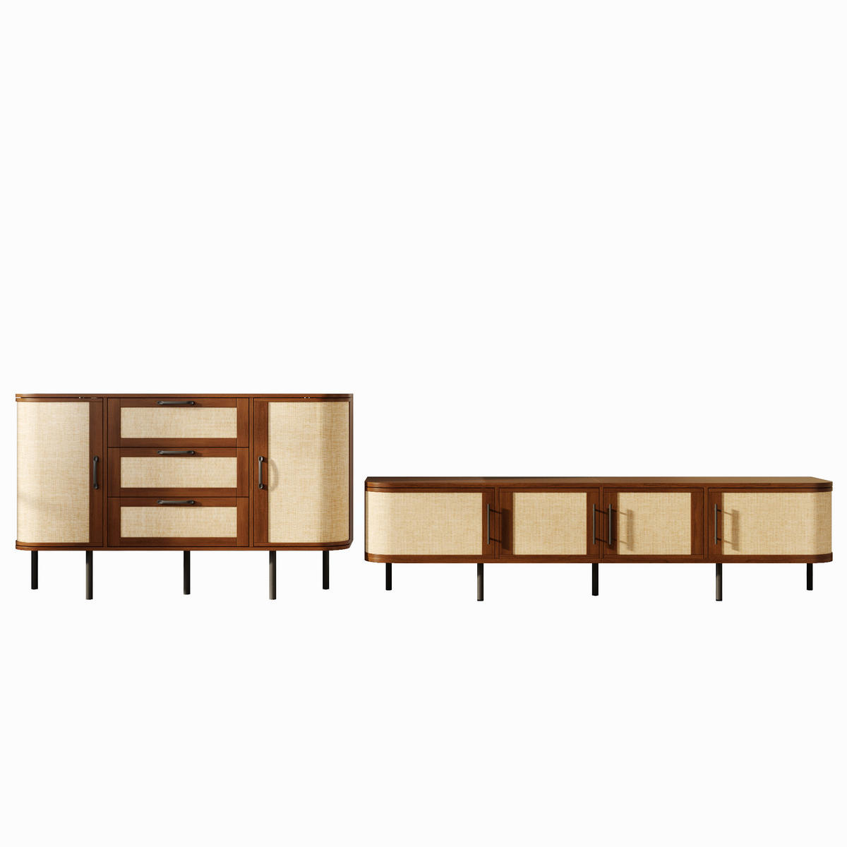 WOHNWAND DE-40152 2-teilig mit Geflechtfront Nussbaum - Walnussfarben, Holzwerkstoff (120/82/40cm) - ComfortXL