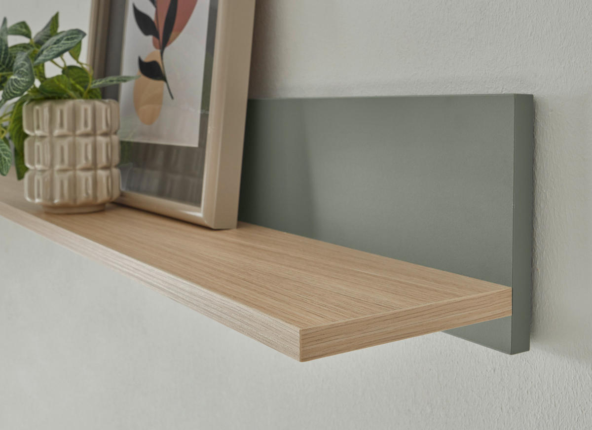 WOHNWAND Salbei grün, Barista Eiche Set 5-teilig mit XXL TV-Board 340 cm - Salbeigrün/Eichefarben, Holzwerkstoff/Metall (340/180/30cm) - Furn.Design