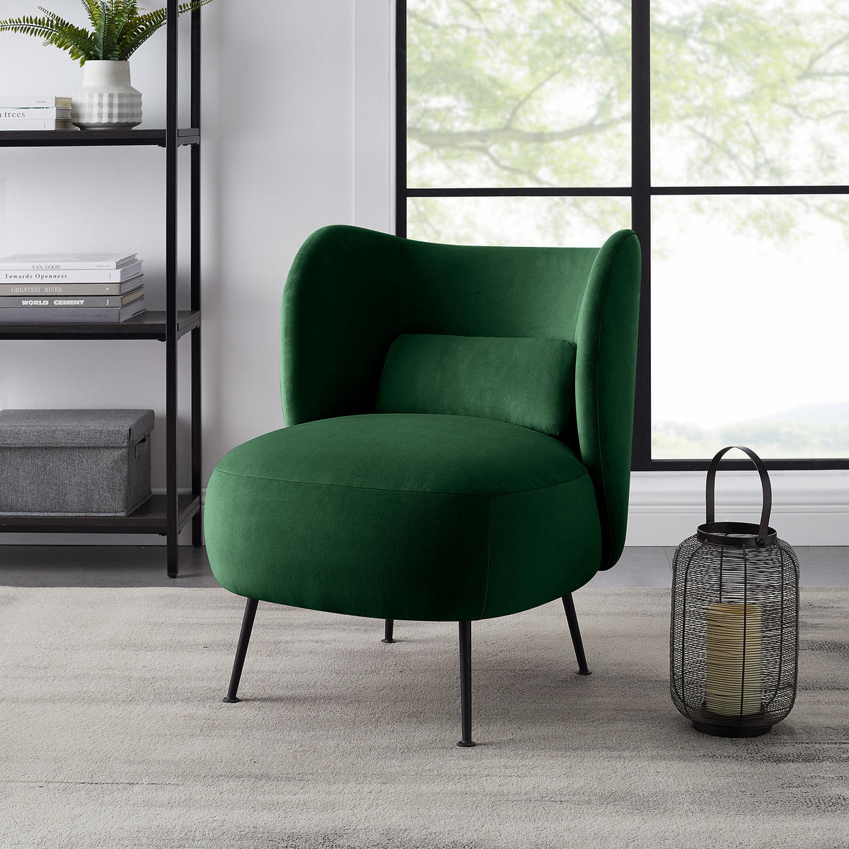 LOUNGESESSEL - Dunkelgrün/Schwarz, Textil/Metall (61/72/71cm) - home24