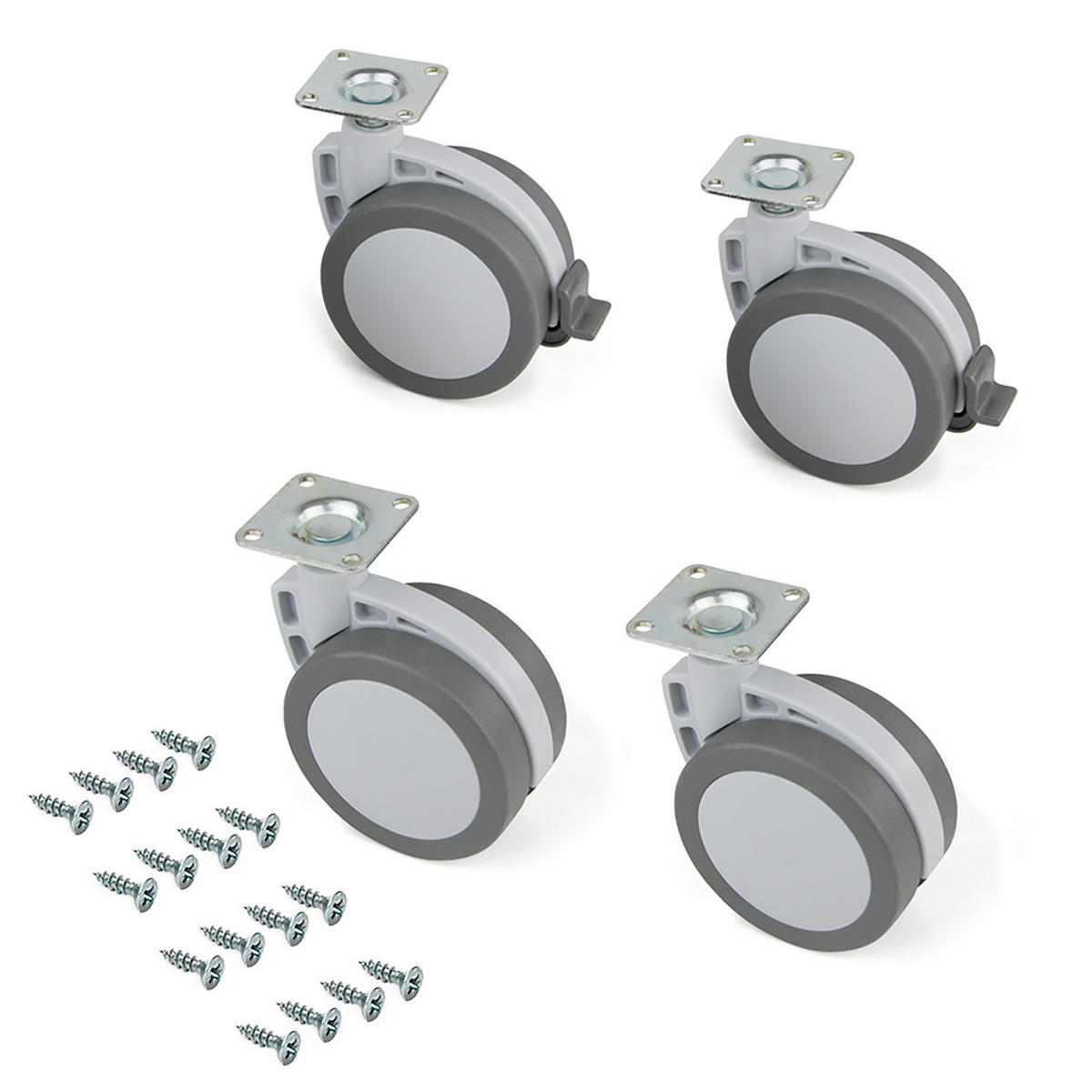 ROLLEN Mak mit Montageplatte, Durchmesser 80mm, Stahl und Kunststoff, Kunststoff grau 4er-set - Grau, Metall (35/6/25cm) - EMUCA