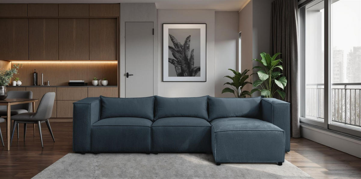 ECKSOFA Nevio - Blau, Holzwerkstoff/Textil (290/185cm) - Fun Möbel