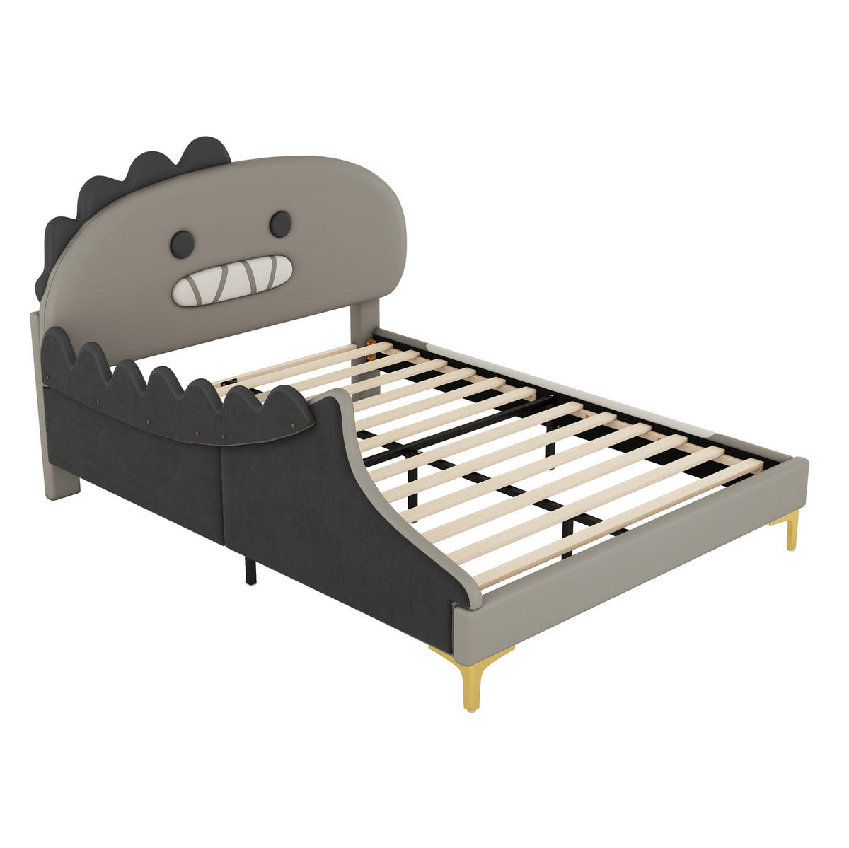 KINDERBETT 140/200 cm aus PU mit Dinosaurier-Kopfteil Grau - Grau, Leder (140/200cm) - Modenvie