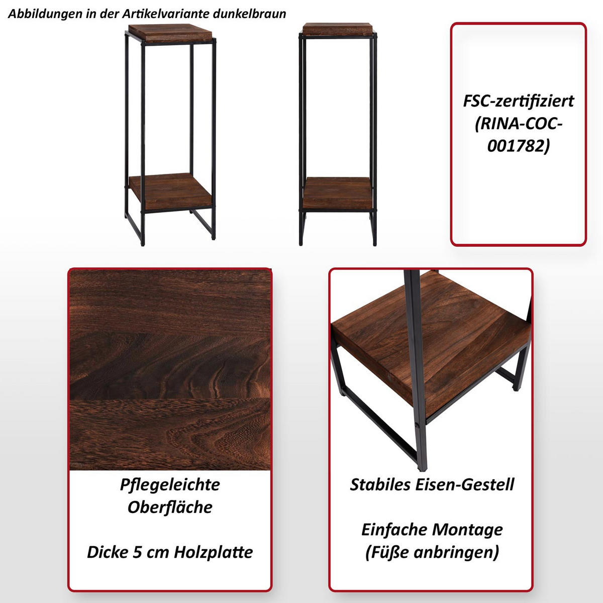 BLUMENTISCH quadratisch Dunkelbraun - Dunkelbraun, Holzwerkstoff (32/30/101cm) - MCW