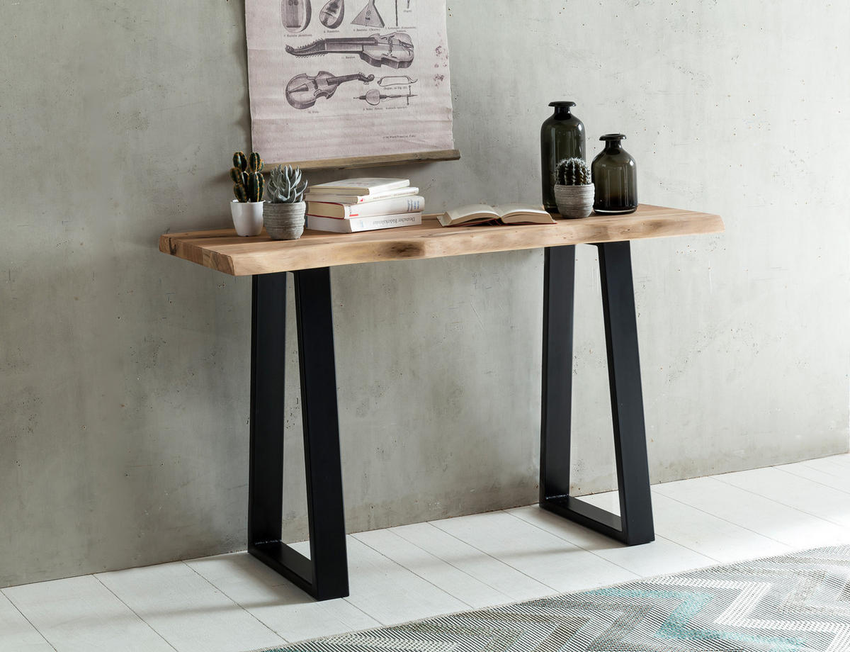 KONSOLENTISCH – Akazienholz, Landhausstil, robuste Metallfüße - Beige/Schwarz, Holz/Metall (45/120/75cm) - KADIMA DESIGN