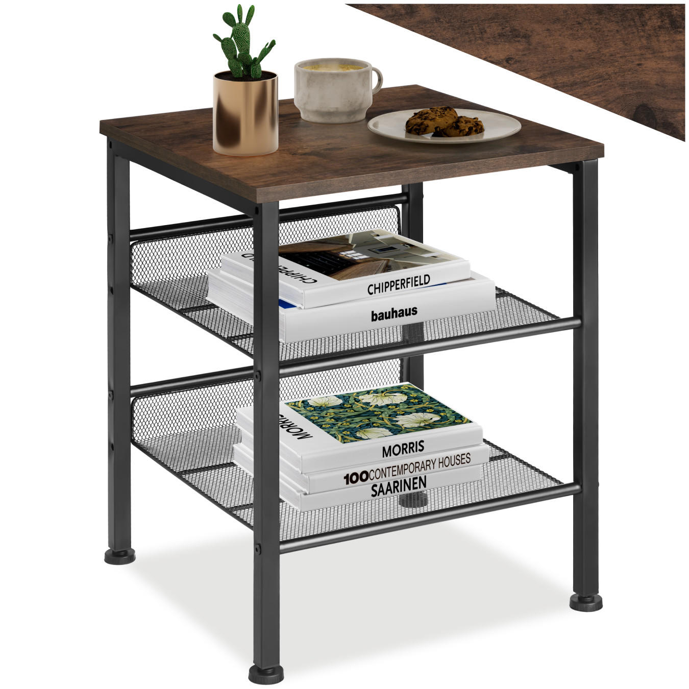 BEISTELLTISCH Lincoln,40,5 x 40 x 50,5 cm,Industrial Holz dunkel, rustikal - Rostfarben, Holz (40.5/40/50.5cm) - tectake