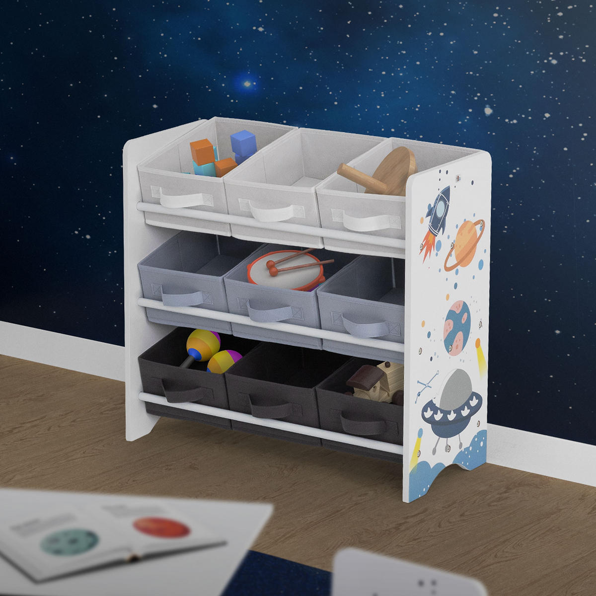 KINDERREGAL 9 Fächer - Weiß, Holzwerkstoff (62.5/60/29.5cm) - Joyz