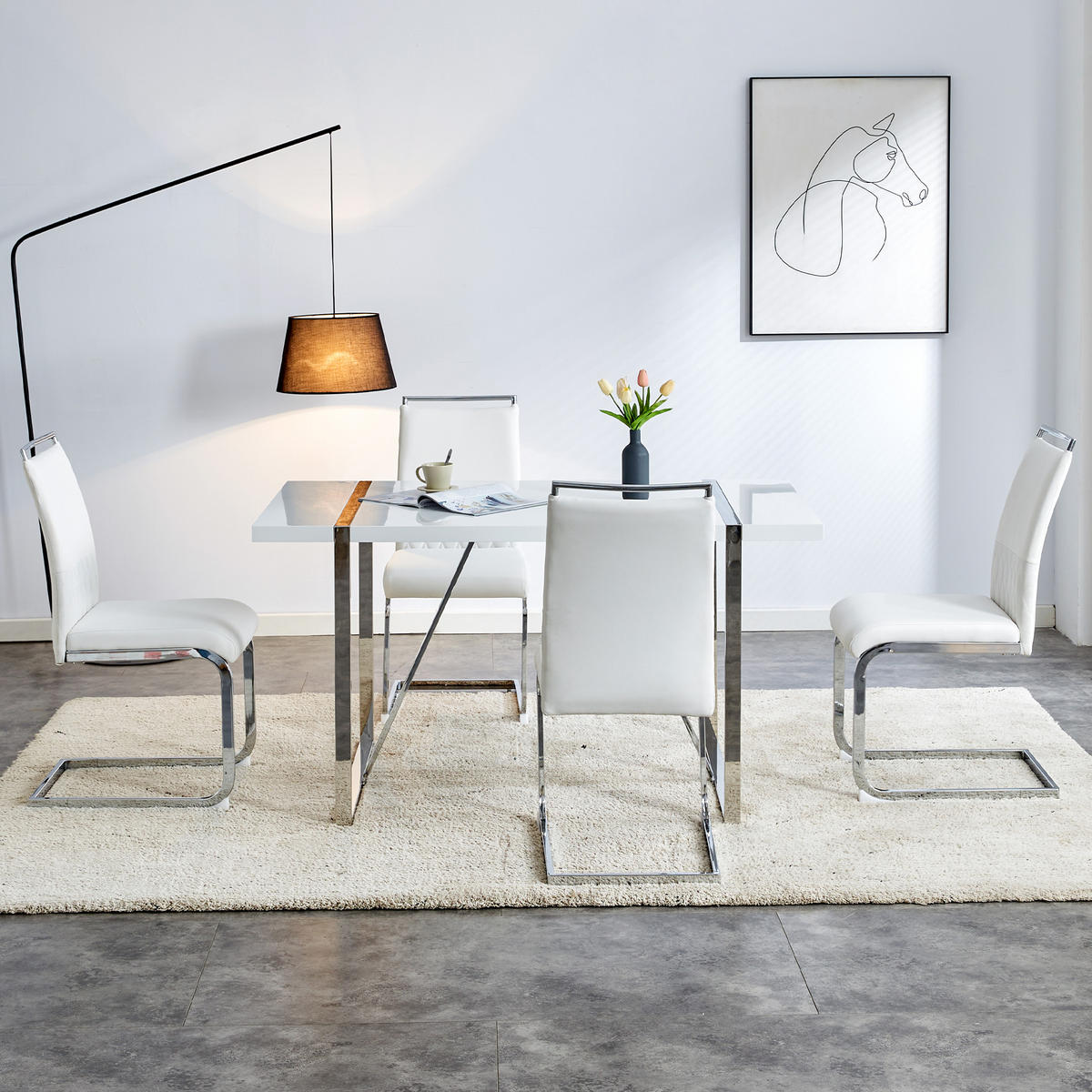 SCHWINGSTUHL DE-35903 4er-Set mit Querstreifen-Rückenlehne Weiß - Weiß, Metall (48/95/42cm) - ComfortXL