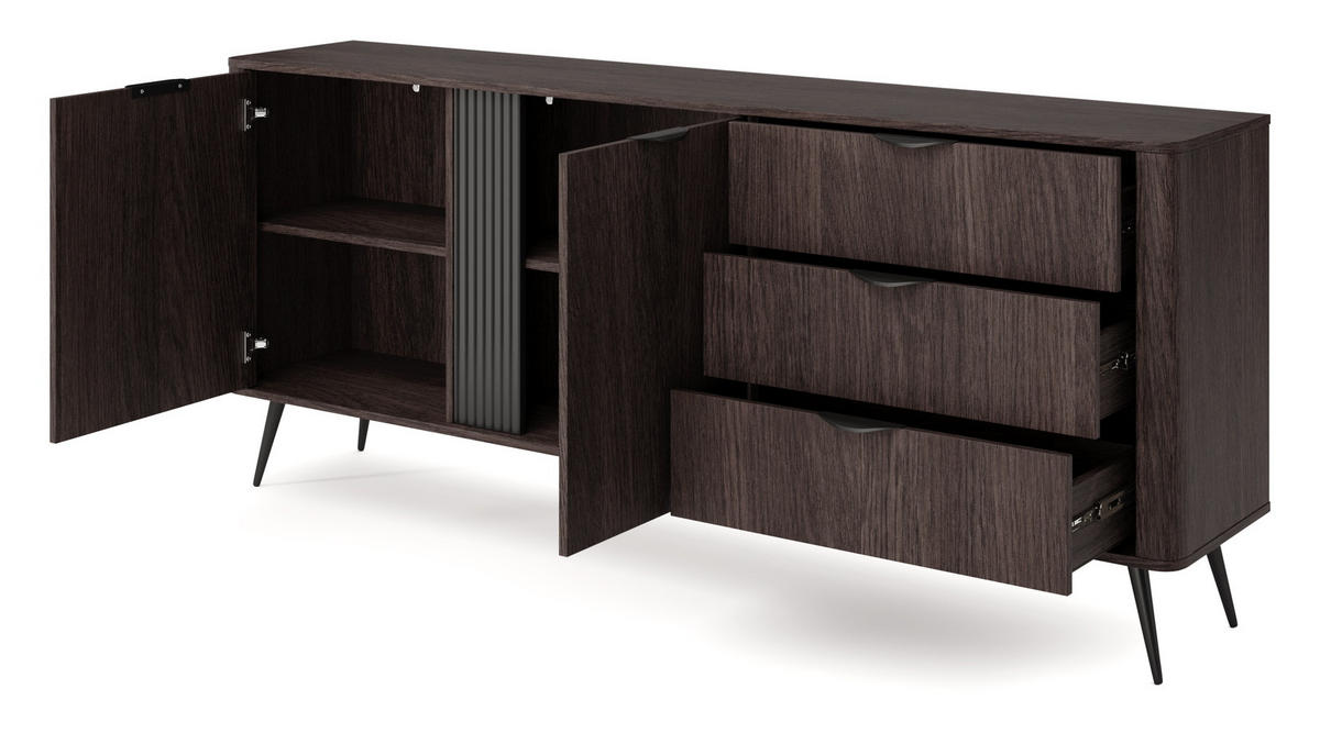 KOMMODE Breite 195 cm Estera, 3 Schubladen, 2 Türen, Eiche Dunin - Eichefarben, Holz (195/81/38cm) - Emporius