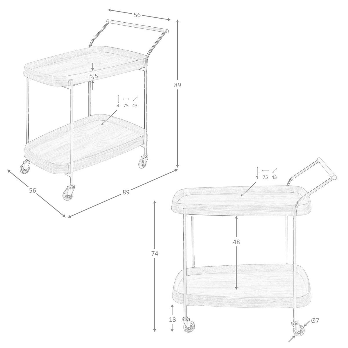 MINIBAR-SERVIERWAGEN aus Nussbaumholz und schwarzem Stahl 89/56/89 cm - Walnussfarben/Schwarz, Naturmaterialien/Holz (89/89/56cm) - ANGEL CERDA