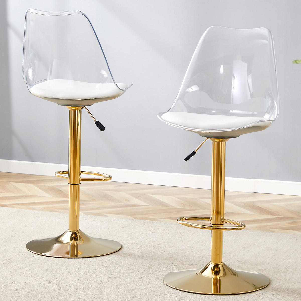 BARHOCKER 2er-Set Gold mit PU-Leder und Rückenlehne - Goldfarben, Metall (45.7/99/53.3cm) - PANGIVO