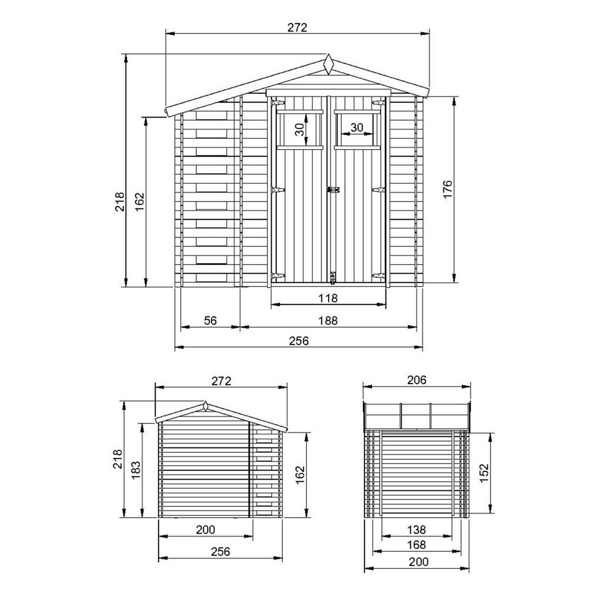 GARTENHAUS aus Holz mit Brennholzschuppen - imprägnierter Boden - 3,53 + 0,97 m2 - M386+M386G - Beige, Holz (256/218/206cm) - Timbela