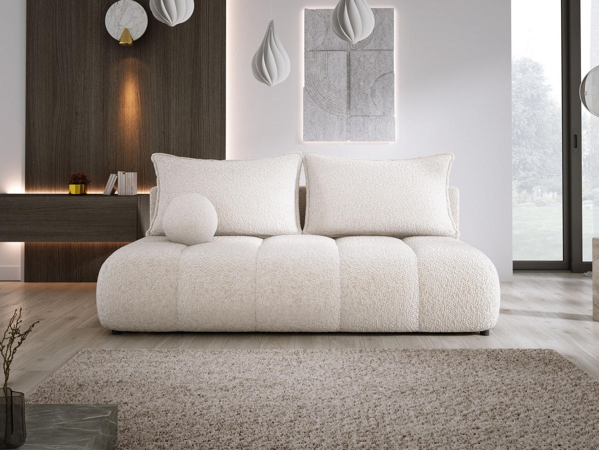 SOFA COCO MINI SCHLAFSOFA mit Bettfunktion, Anthology Stoffbezug, 2-Sitzer, freistehend, Größe: 205x105x97 cm, Cream - Creme, Holz/Textil (205/97/105cm) - DomoHome