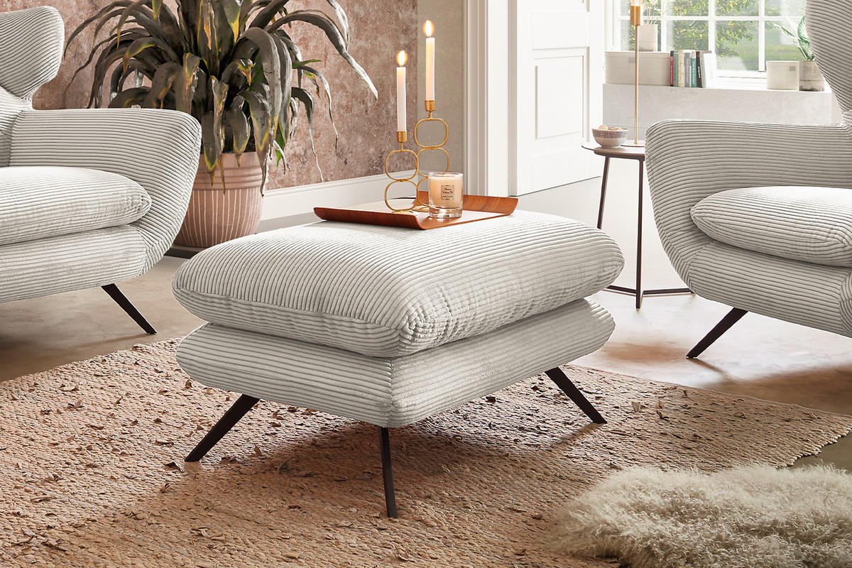 HOCKERBANK CHARME Cremeweiß - Creme, Textil (90/45/60cm) - KAWOLA