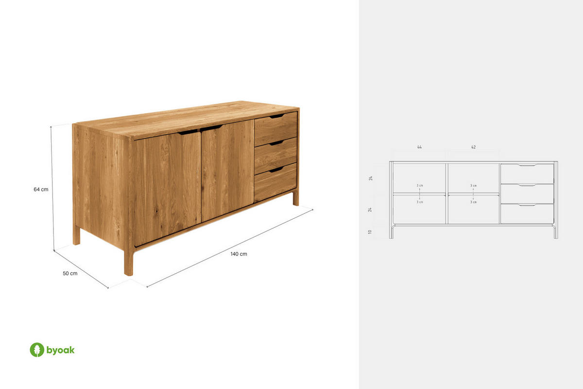 KOMMODE PAUL Wildeiche - Wildeiche, Holz (140/64/50cm) - byoak