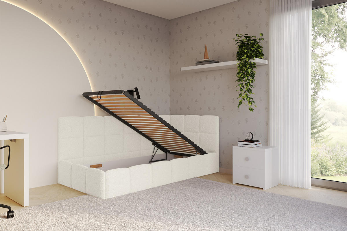 EINZELBETT Jugendbett mit Bettkasten Links, mit Matratze - LIVY 100x200 Beige - Hellbraun, Holzwerkstoff/Textil (100/200cm) - ALTDECOR
