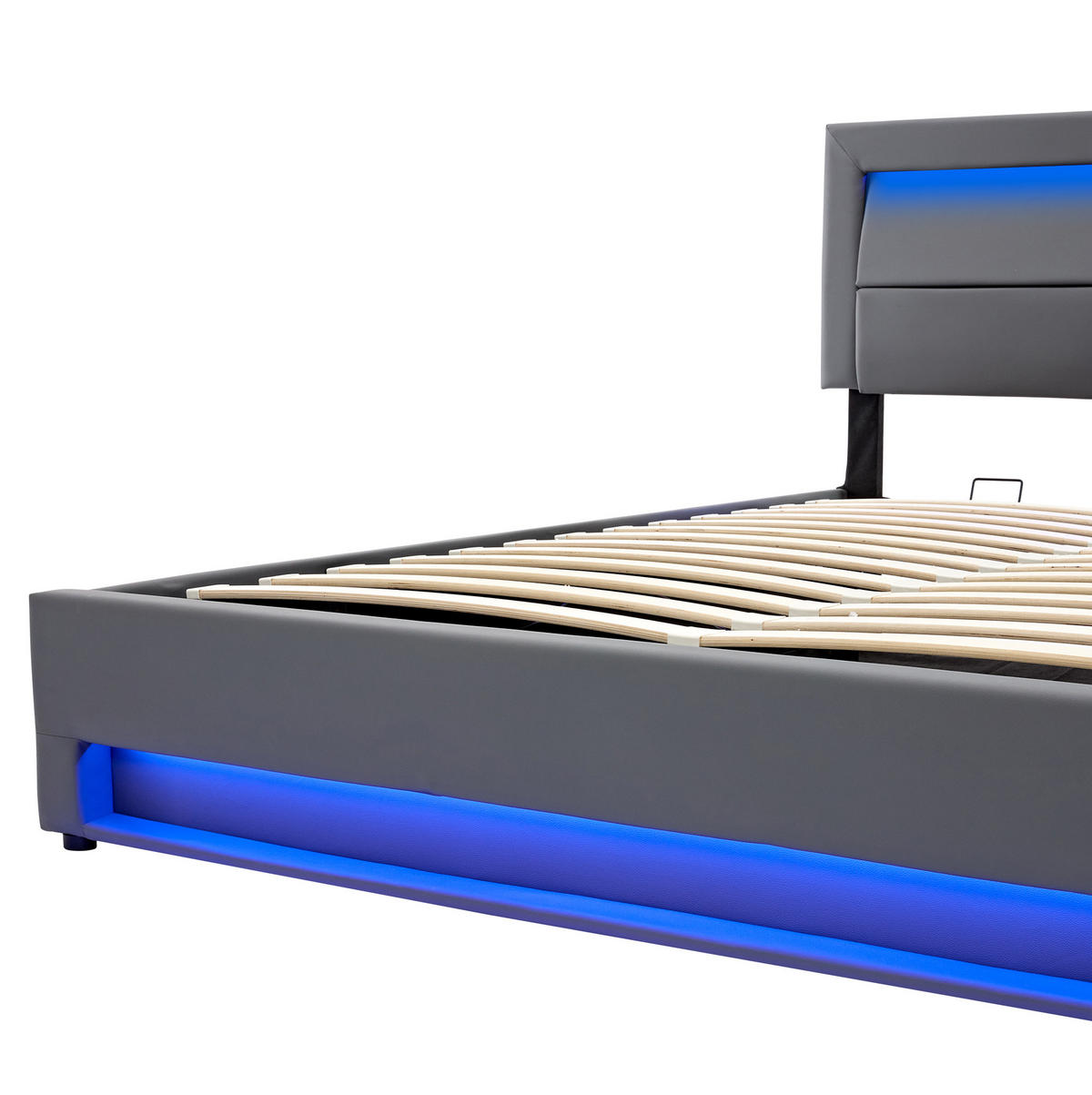 POLSTERBETT mit Stauraum, USB und LED 160x200 cm PU Grau - Grau, Metall (160/200cm) - Meubliv