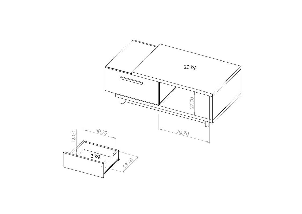 COUCHTISCH Zonda 120x60 mit zwei Schubladen - Schwarz/Eiche Artisan, Holzwerkstoff/Kunststoff (60/120/40cm) - Ravio