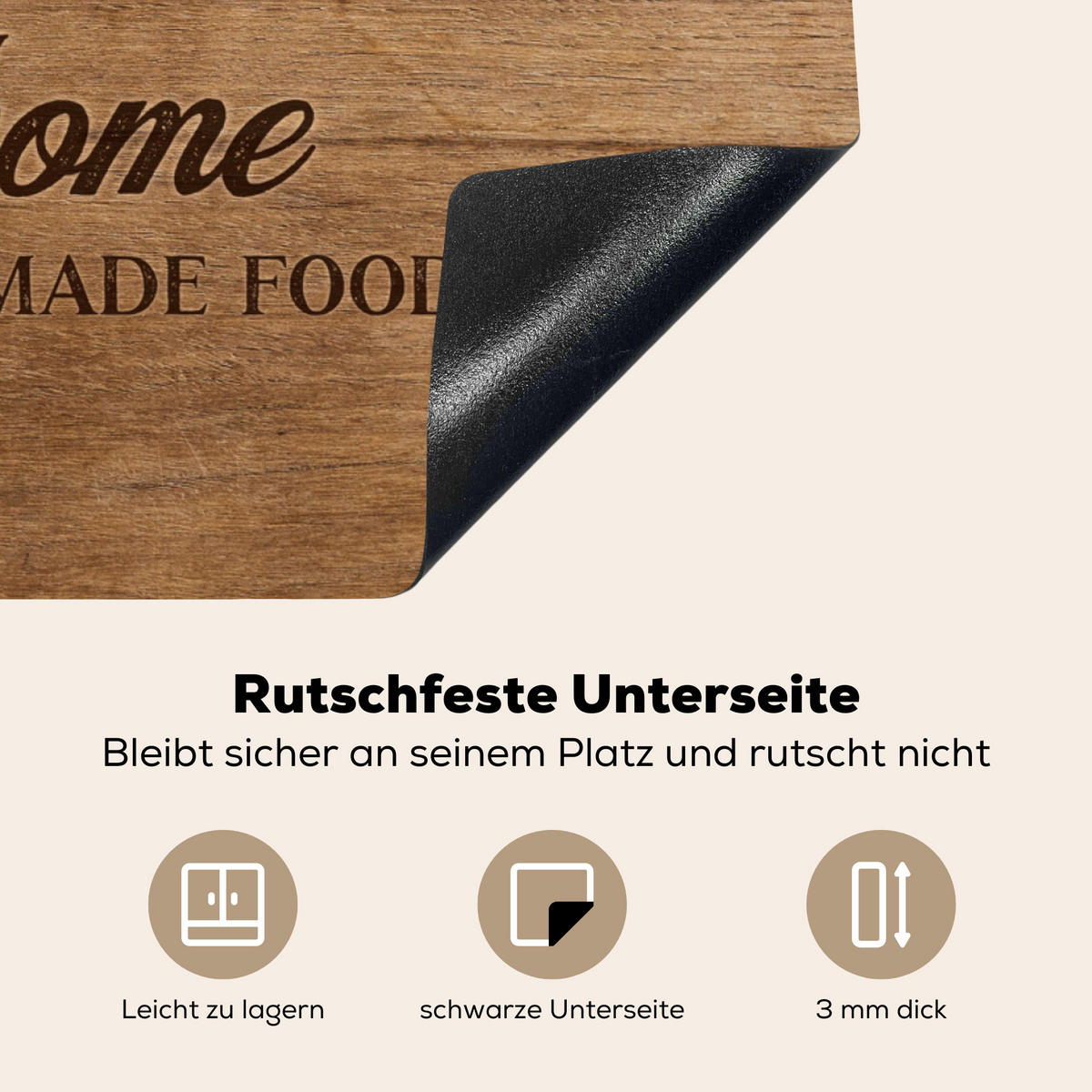 HERDABDECKPLATTE Zitat - Bistro - Guten Appetit - Süßes Zuhause - Holzmaserung 77x59 cm - Braun, Kunststoff (77/0.2/59cm) - MuchoWow