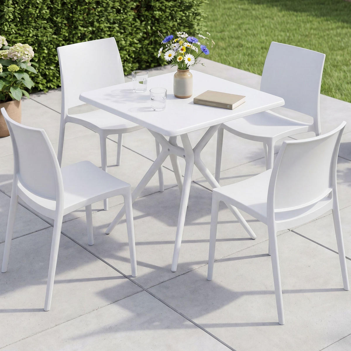 GARTENMÖBEL-SET Greta 4 Stühle 156x156x81cm Kunststoff Weiß Balkonset - Weiß, Kunststoff - DELUKE