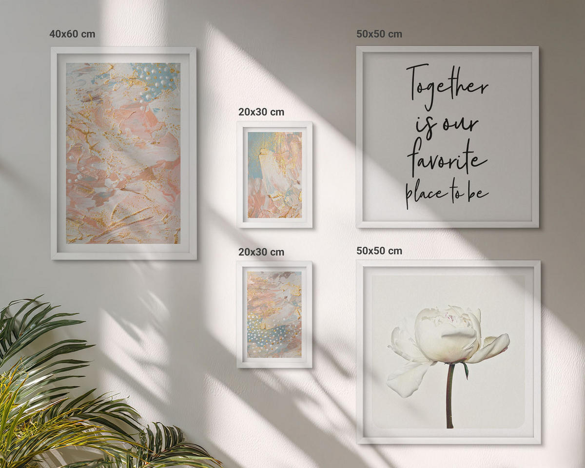 BILDER SET 5er Set - 50x50 cm & 20x30 cm & 40x60 cm Weißer Rahmen - Abstrakte Pastellmuster - Weiß, Kunststoff (40/60cm) - TULUP