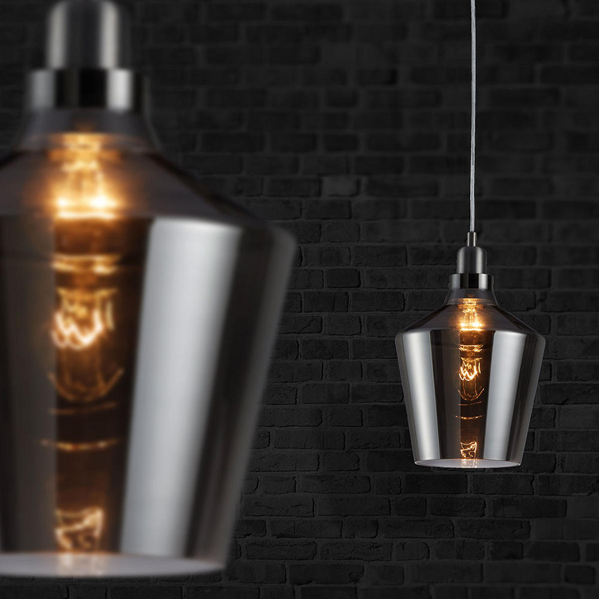 HÄNGELEUCHTE Metall Glas Schwarz - Schwarz, Glas (20/20/130cm)