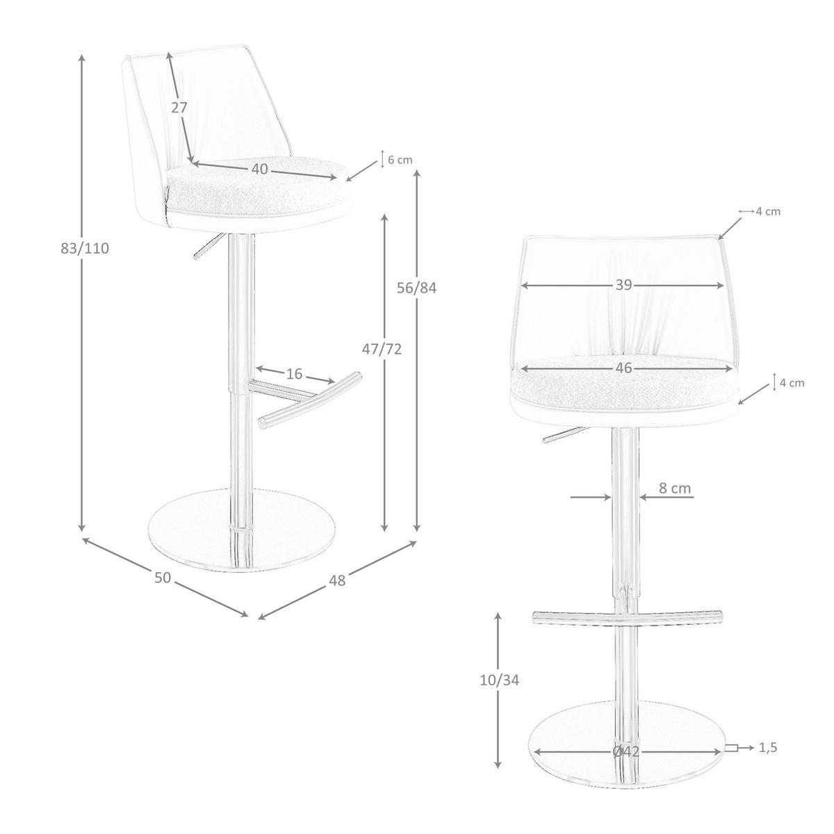 BARHOCKER Drehbarer aus cremefarbenem Stoff mit Marmorierung und cremefarbenem Kunstleder 48/50/83 cm - Pink/Creme, Leder/Textil (48/83/50cm) - ANGEL CERDA