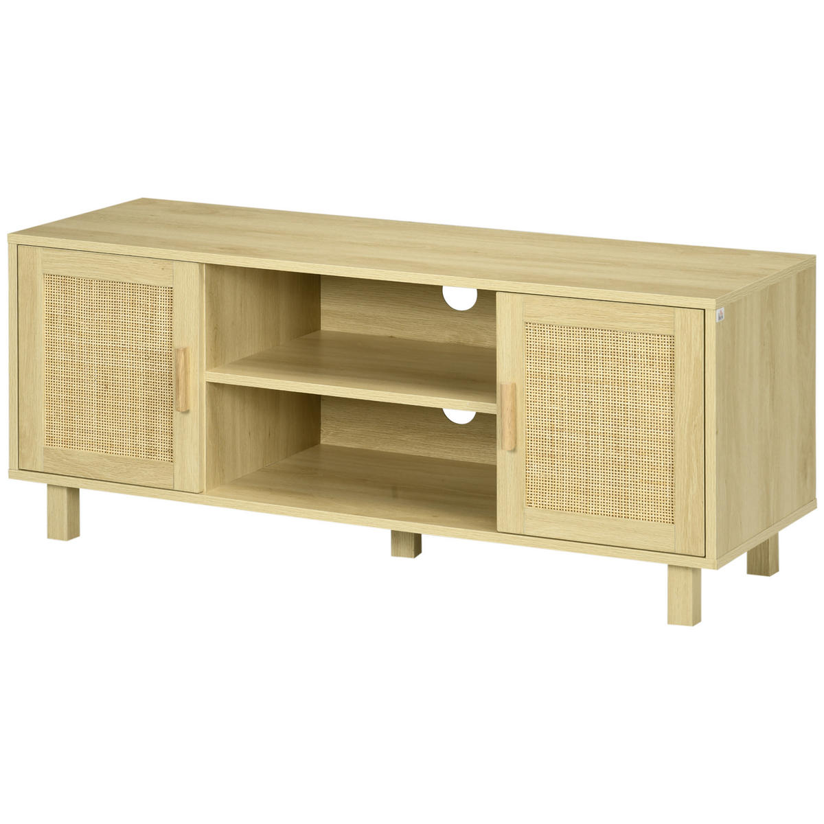 LOWBOARD DE-16078 2 Nischen, 2 Türen aus Rattan Hell Holzoptik - Beige, Holzwerkstoff (115/48/40cm) - ComfortXL