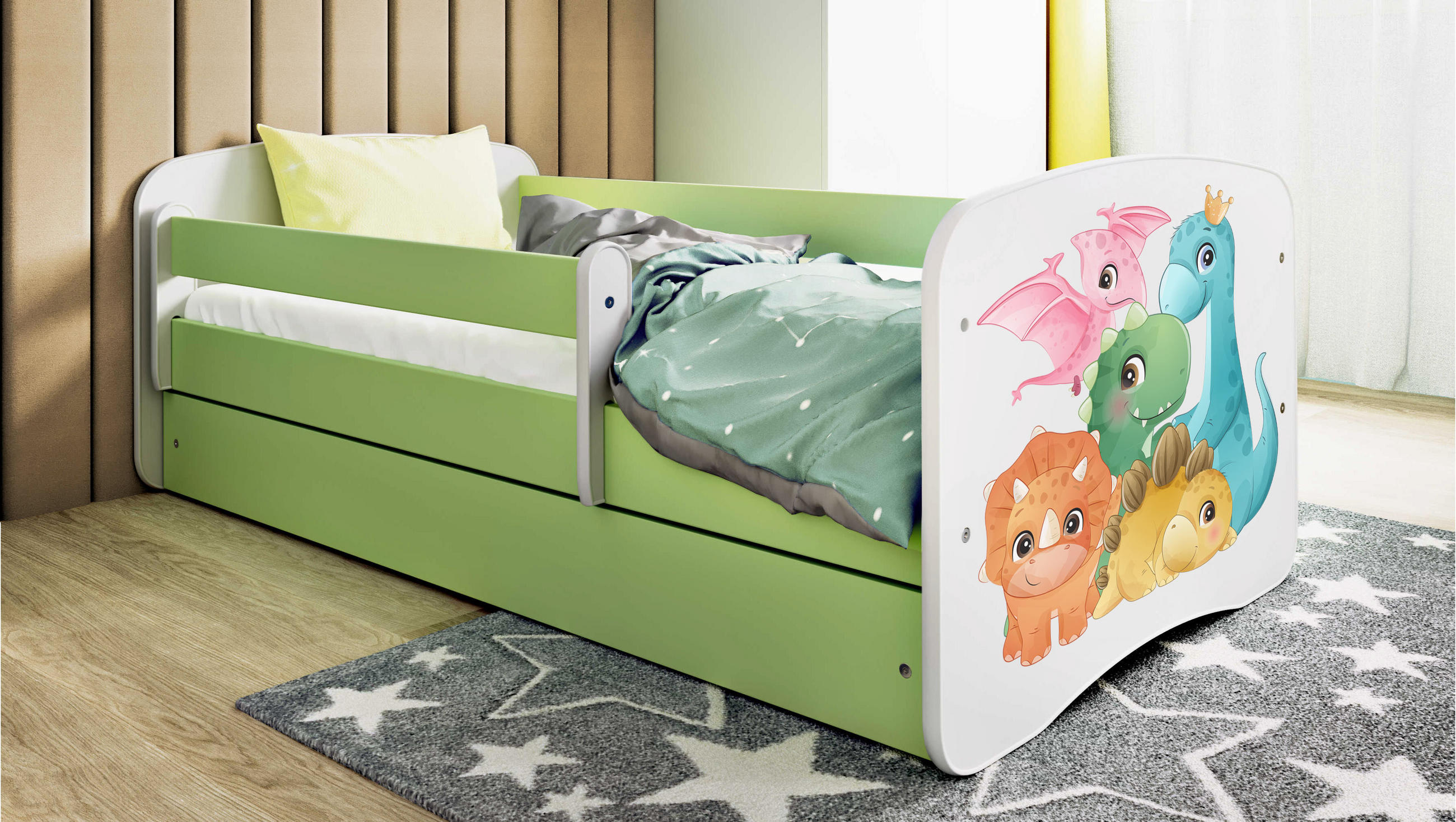 KINDERBETT Dino mit Schublade 160/80 90/61/164 - Grün, Holzwerkstoff (90/160cm) - RAUMHIRSCH FURNITURE