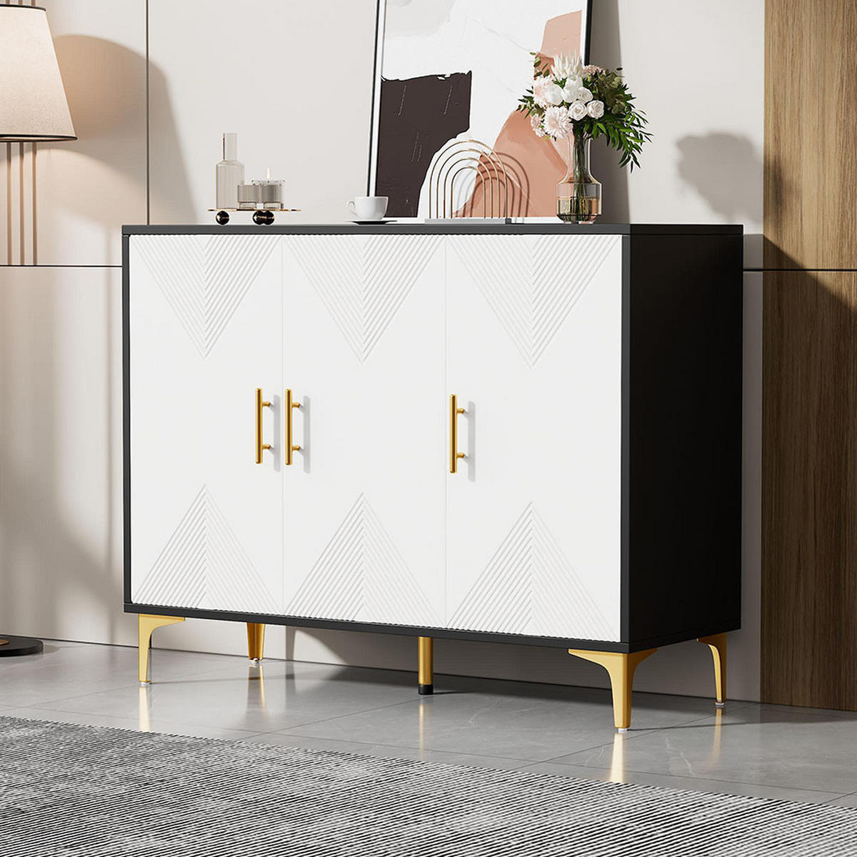 SIDEBOARD mit goldenen Griffen und goldenen Beinen - Weiß, Holz (40/88/20cm) - KOMHTOM