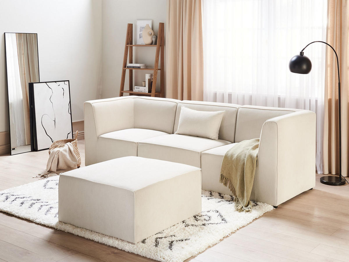 3-SITZER-SOFA Cord hellbeige mit Ottomane Lemvig - Beige, Textil (250/78/83cm) - Beliani