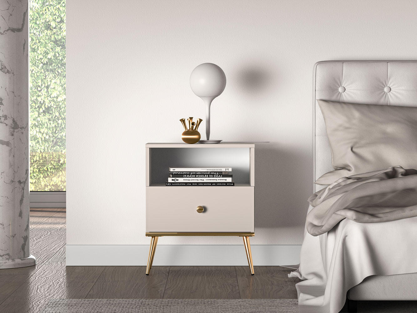 NACHTKONSOLE Selgin Kaschmir / Gold 50 / 34 / 60cm (2er-Set) - Goldfarben/Creme, Holz/Holzwerkstoff (50/60/34cm) - Feldmann-Wohnen
