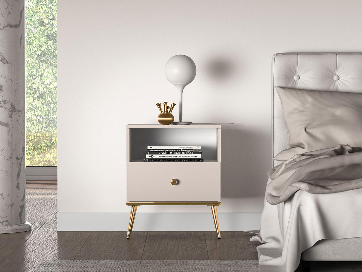 NACHTKONSOLE Selgin Kaschmir / Gold 50 / 34 / 60cm (2er-Set) - Goldfarben/Creme, Holz/Holzwerkstoff (50/60/34cm) - Feldmann-Wohnen
