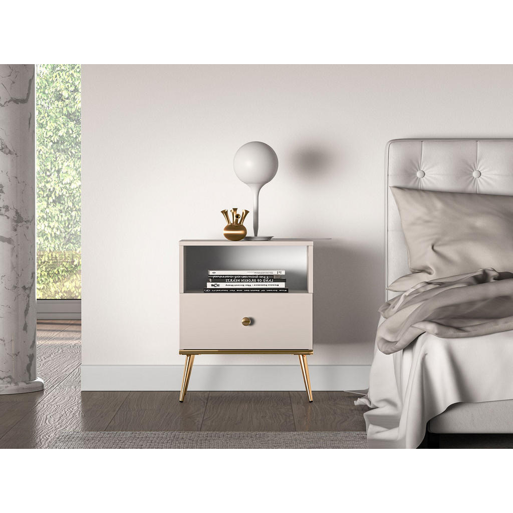 Thumbnail - Feldmann-Wohnen Nachtkonsole, Creme, Gold, Holz, 1 Schubladen, 50x60x34 cm, Schlafzimmer, Nachttische