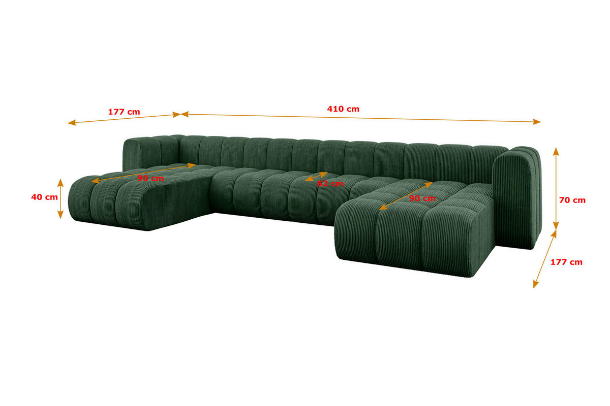 WOHNLANDSCHAFT modulares Sofa Joren-U2 - 410x177x70 cm Grün - Grün, Holzwerkstoff/Textil (410/70/177cm) - ALTDECOR