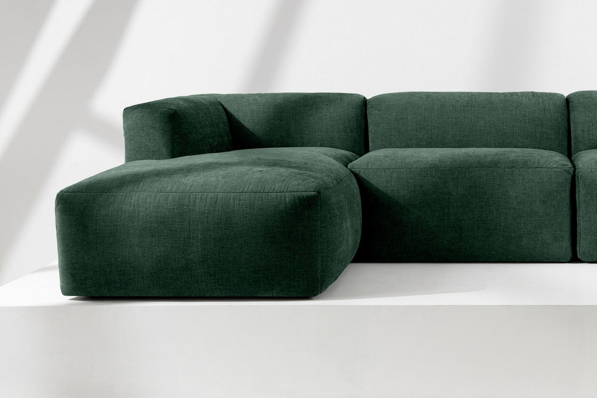 PANORAMA-ECKSOFA BUFFO 7/8 Sitzer mit extrem weicher Sitzfläche, Gewebestoff, maritim - Grün, Textil (424/73/180cm) - KONSIMO®