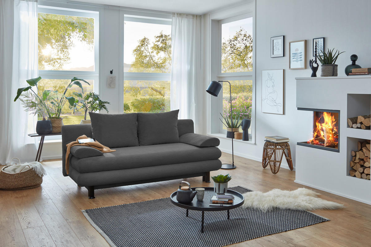 SOFA Flair, mit Schlaffunktion und Stauraum - Anthrazit, Textil (196/93/92cm) - Betten-ABC