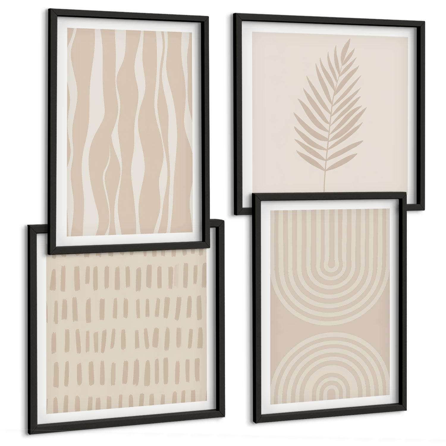 BILDER SET 4er Set - 50x50 cm & 40x60 cm Schwarzer Rahmen - Beige Pflanzenmuster - Schwarz, Kunststoff (50/50cm) - TULUP