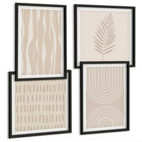 BILDER SET 4er Set - 50x50 cm & 40x60 cm Schwarzer Rahmen - Beige Pflanzenmuster - Schwarz, Kunststoff (50/50cm) - TULUP