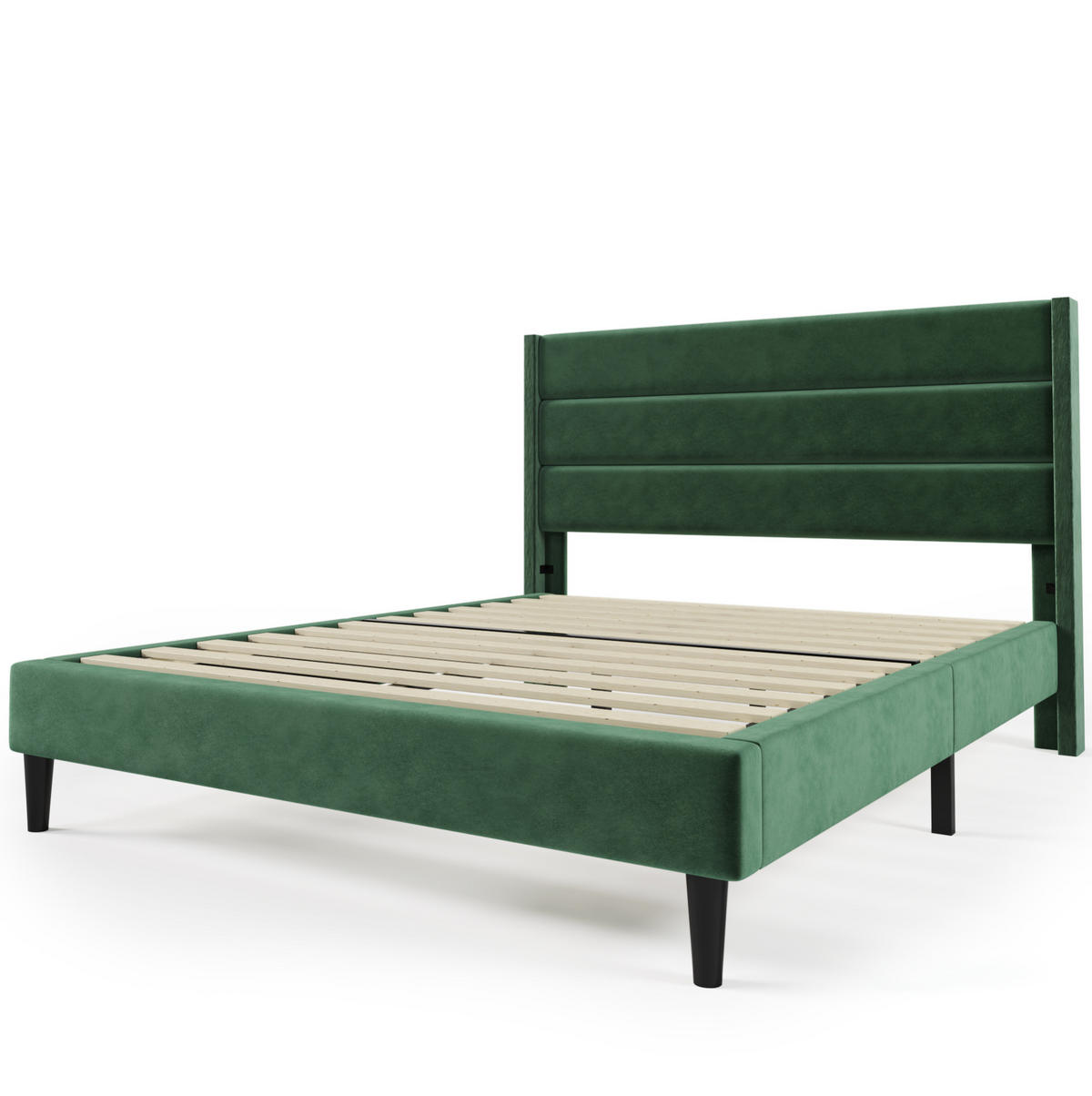 BETT mit Matratze und Lattenrost 140x200 cm Samt Dunkelgrün - Grün, Metall (140/200cm) - Meubliv