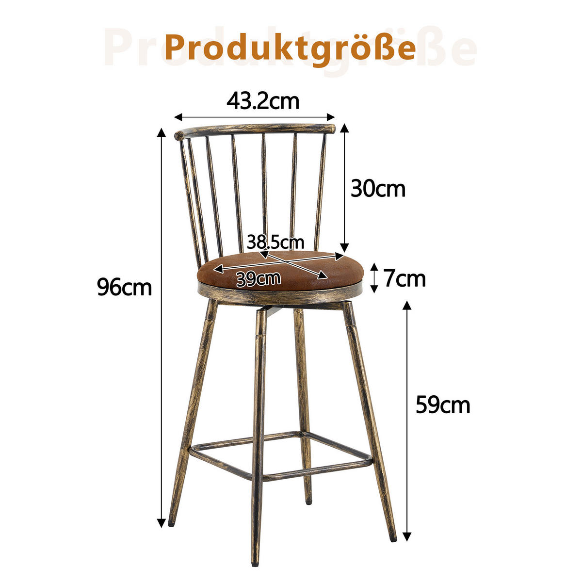 BARHOCKER Braun mit gepolstertem Sitz und Metallgestell - Braun, Textil (39/96/39cm) - MIVRAY