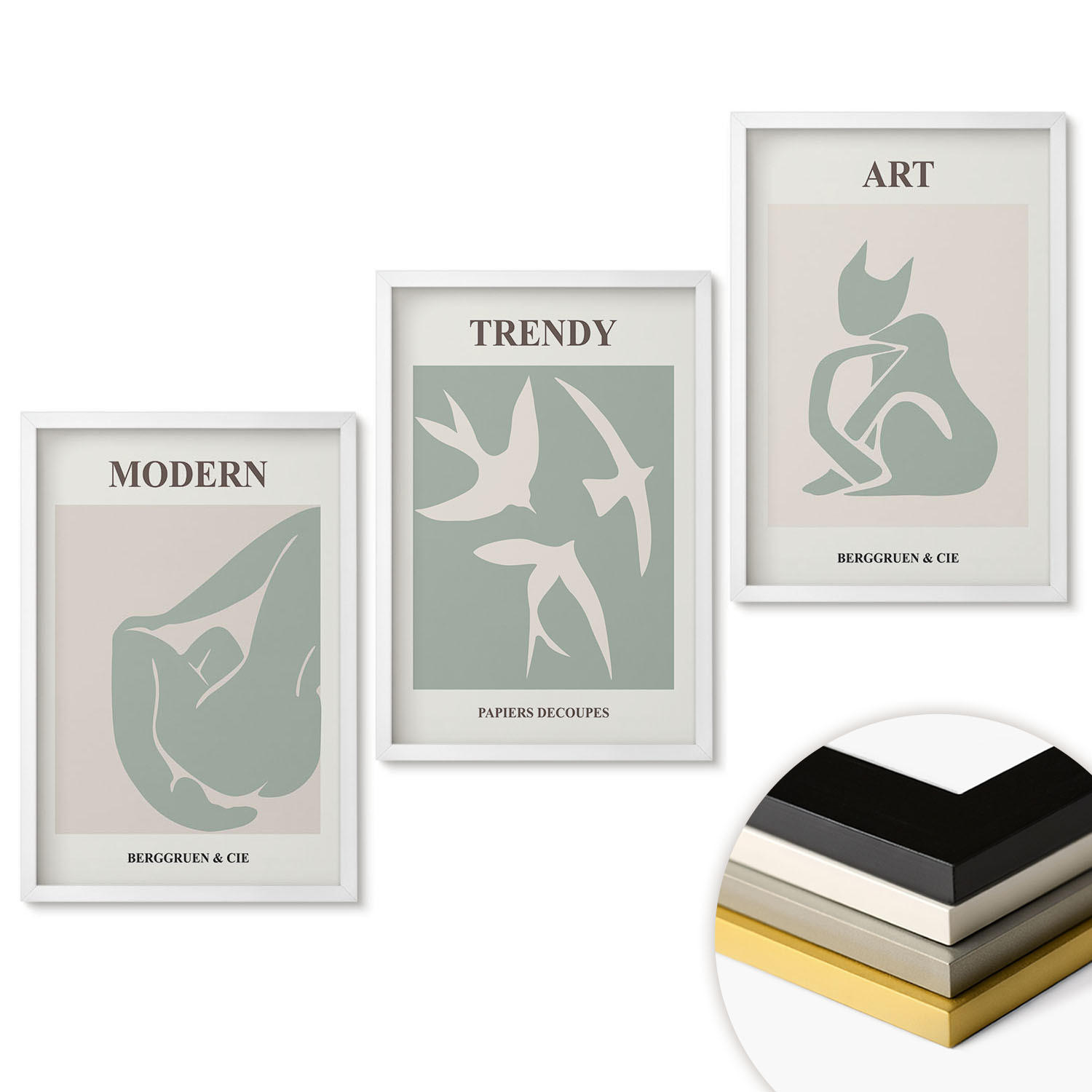 WANDBILDER 3er-Set - 40x60 cm Weißer Rahmen - Matisse abstrakte Figuren - Weiß, Kunststoff (40/60cm) - ArtPrintCave