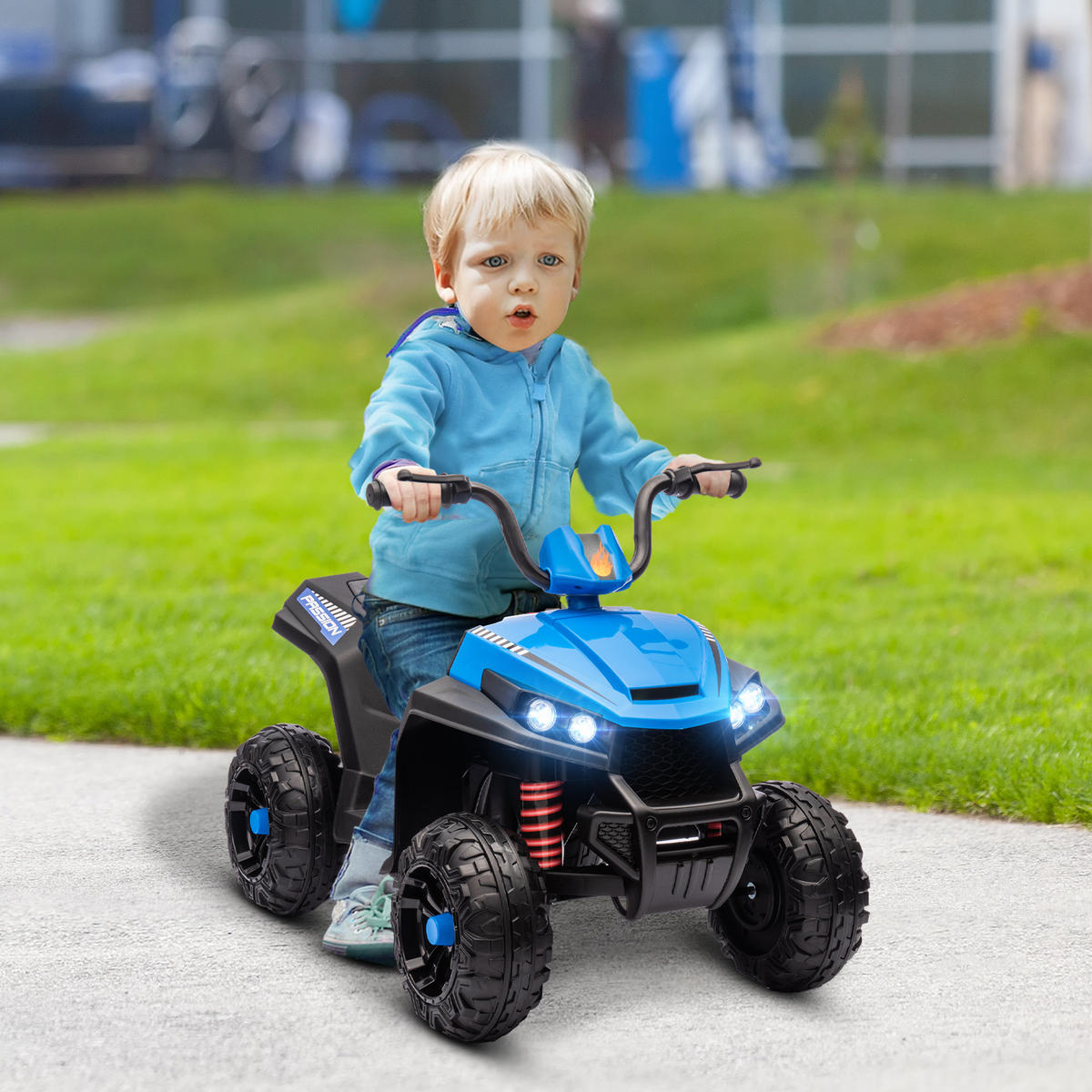 ELEKTRO Quad für Kinder 12V Kinderquad mit 4-Rad-Federung, MP3-Musikplayer - Blau, Metall (85/55.5/62cm) - AIYAPLAY