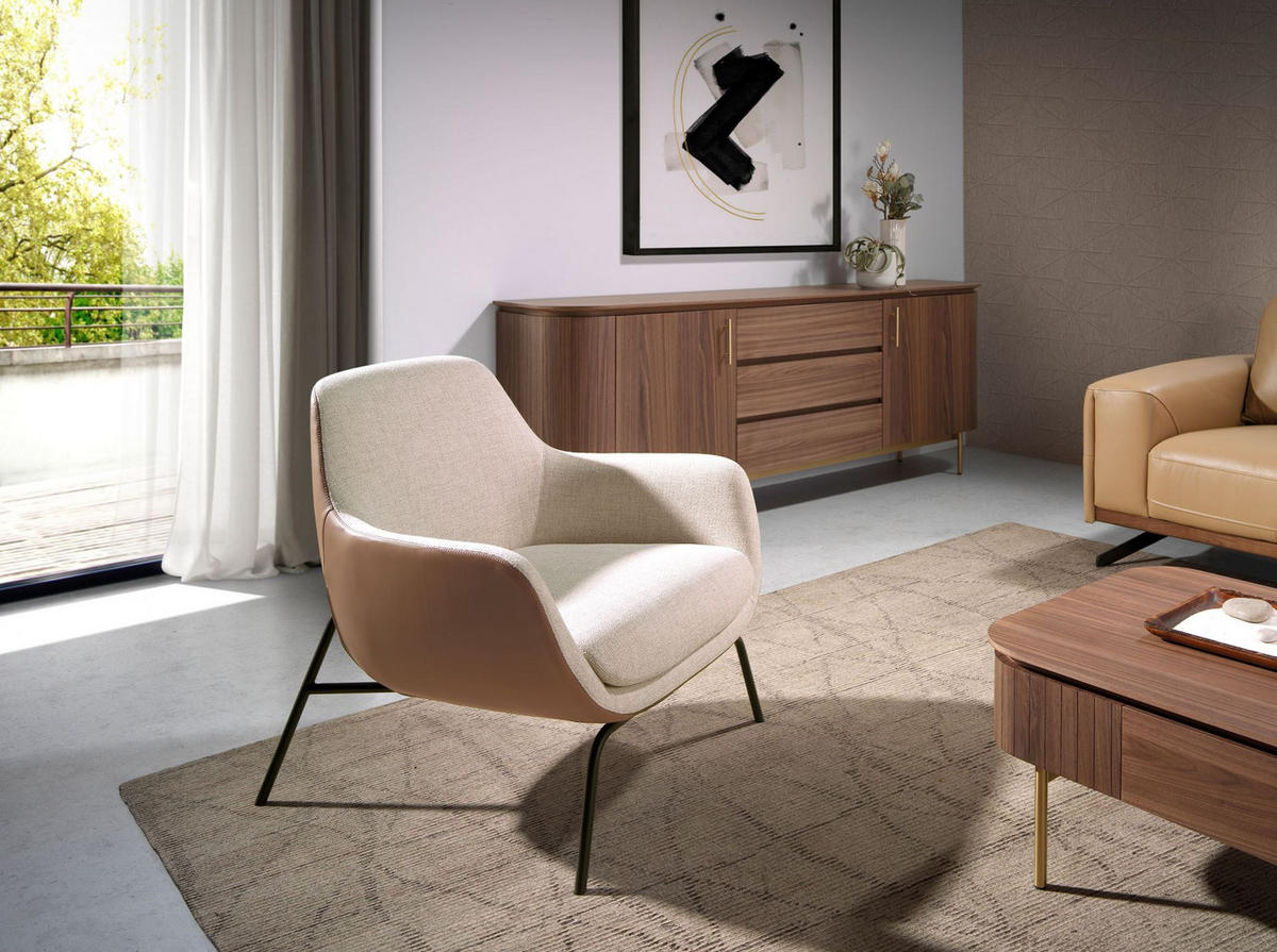 SESSEL Cremefarben aus Stoff und braunem Kunstleder 77/76/84 cm - Ecru/Greige, Leder/Textil (77/84/76cm) - ANGEL CERDA