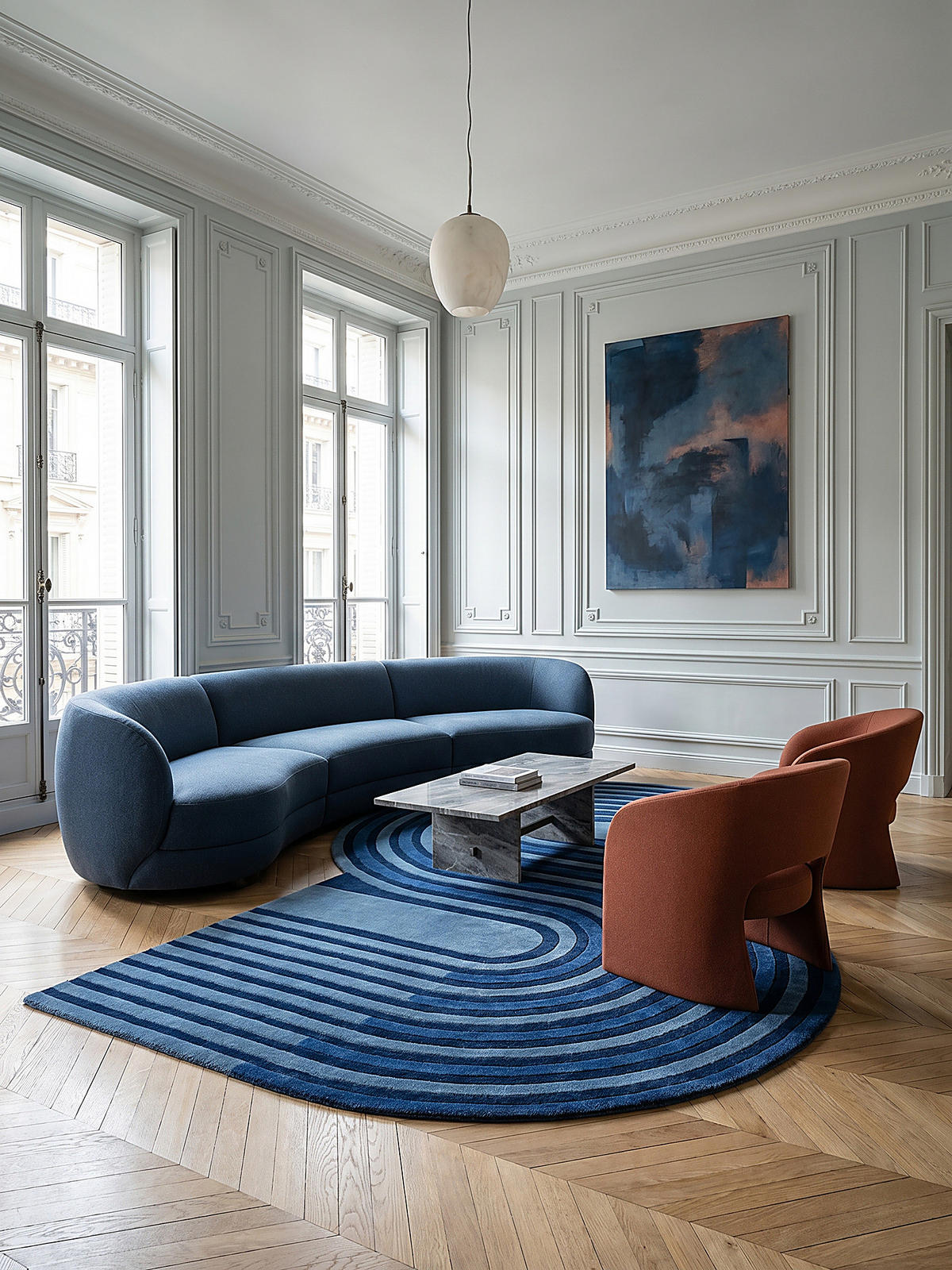 TEPPICH handgetuftet aus Wolle mit geometrischem S-förmigem Design und Hoch-Niedrig Flor Blau Shaped 150x240 - Blau, Textil (240/150cm) - KADIMA DESIGN