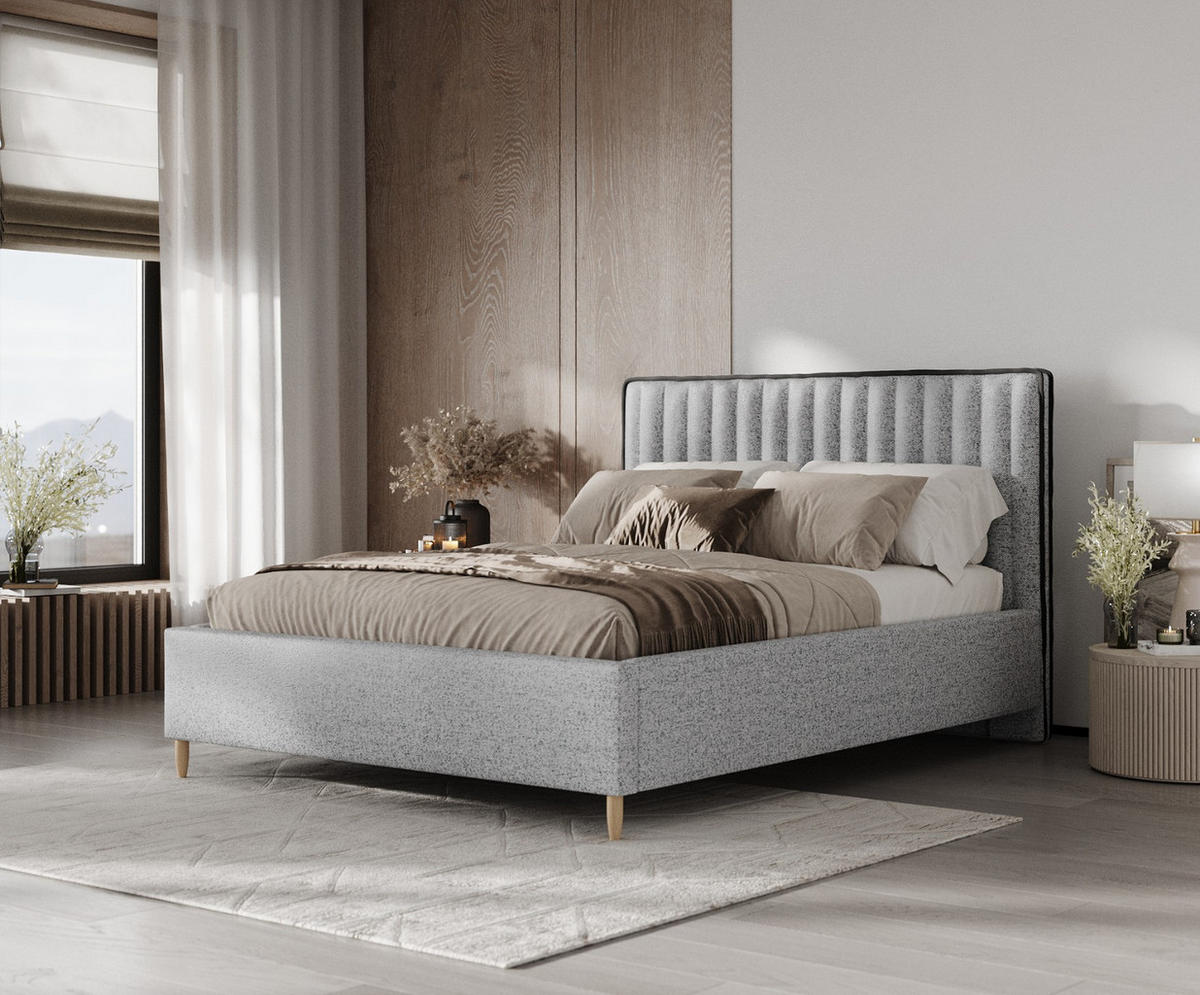 POLSTERBETT Aria 160/200 cm Grau im Riva Stoff - Naturfarben/Grau, Holz/Holzwerkstoff (160/200cm) - AltaBeds